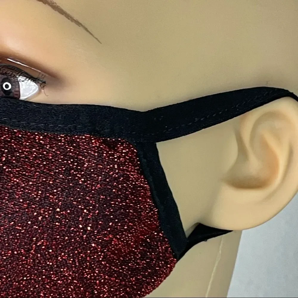 NWOT Shimmery Red Mask With Black Lining And Ear Straps